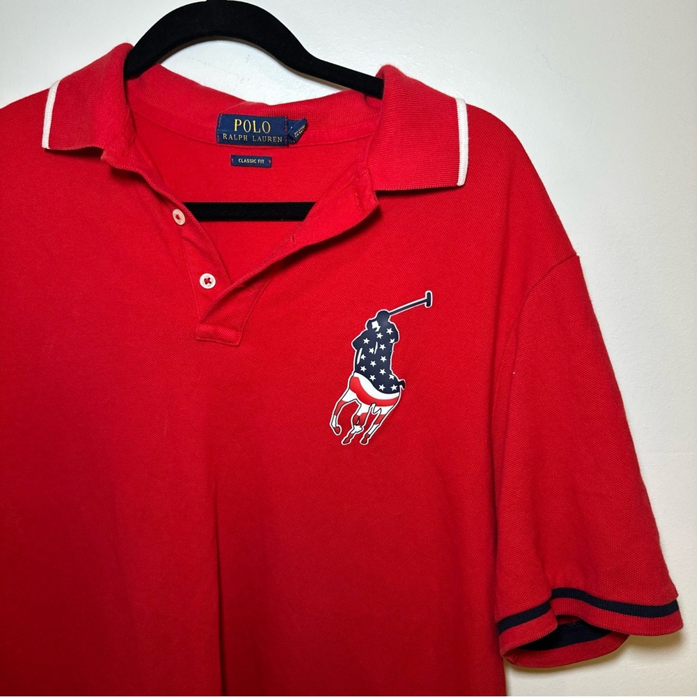 Ralph Lauren Olympic Team USA Flag Stars Stripes Big Pony Classic Fit Polo Shirt